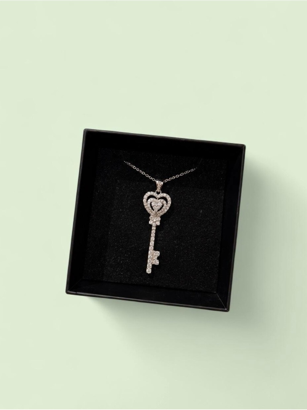 Zales Lab-Created White Sapphire Double Heart-Top Key Pendant in Sterling Silver